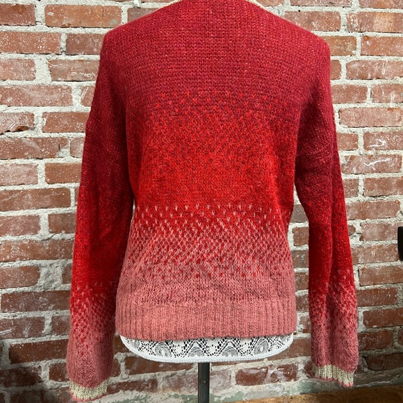 COCOGIO red ombré multi tone wool knit sweater with gold glitter medium - Picture 6 of 7